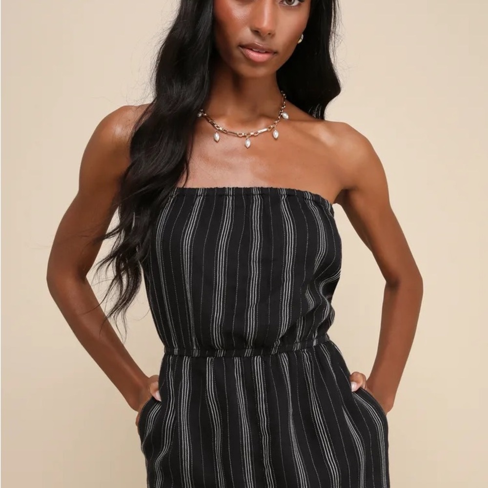 LULUS Black Striped Jumpsuit